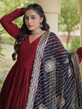 Wonderful Maroon Gota Patti Rayon Festival Wear Gown With Dupatta