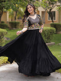 Fashionable Black Gamthi Embroidered Rayon Navratri Wear Gown