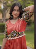 Wonderful Rust Gamthi Embroidered Rayon Navratri Wear Gown