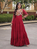 Festive Maroon Gamthi Embroidered Rayon Navratri Wear Gown