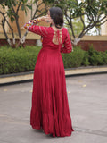 Festive Maroon Gamthi Embroidered Rayon Navratri Wear Gown