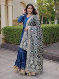 Elegant Rama Gota Patti Rayon Festival Wear Gown With Dupatta