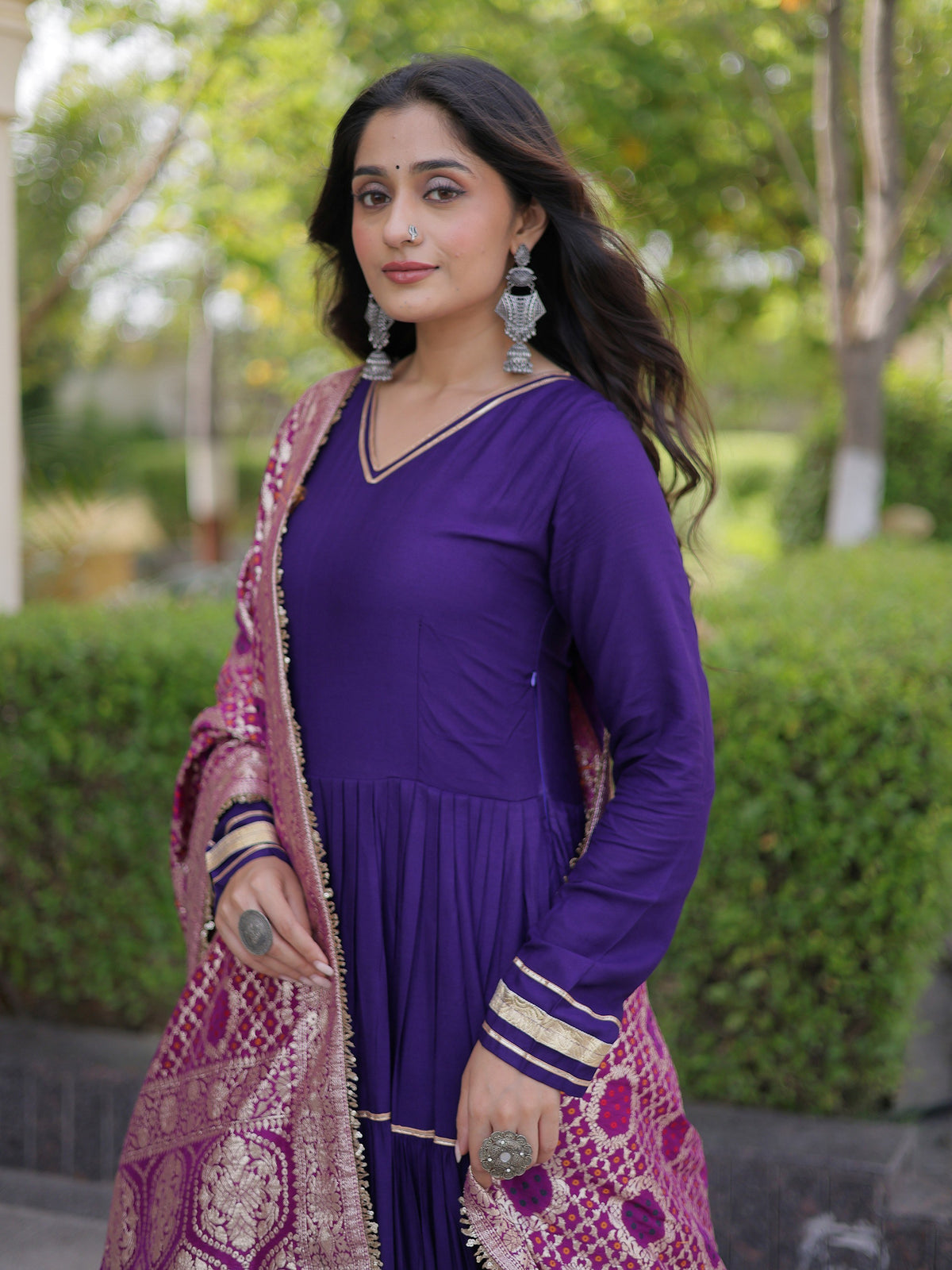 Stunning Purple Gota Patti Rayon Festival Wear Gown