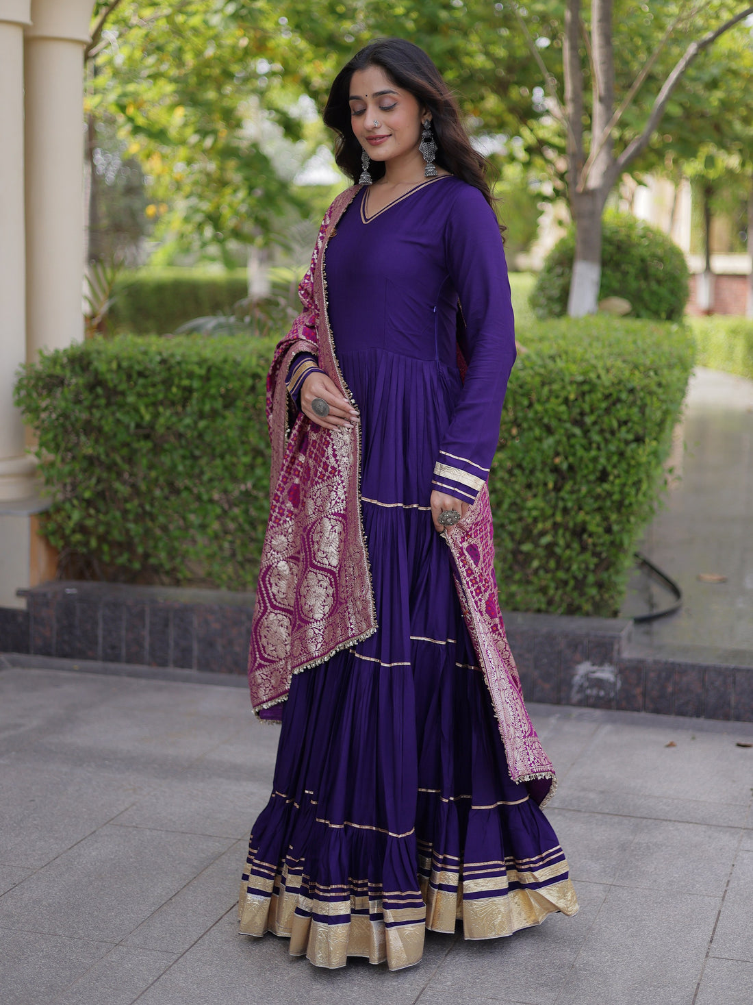 Stunning Purple Gota Patti Rayon Festival Wear Gown