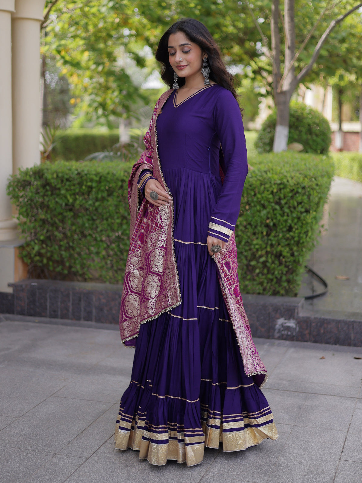 Stunning Purple Gota Patti Rayon Festival Wear Gown