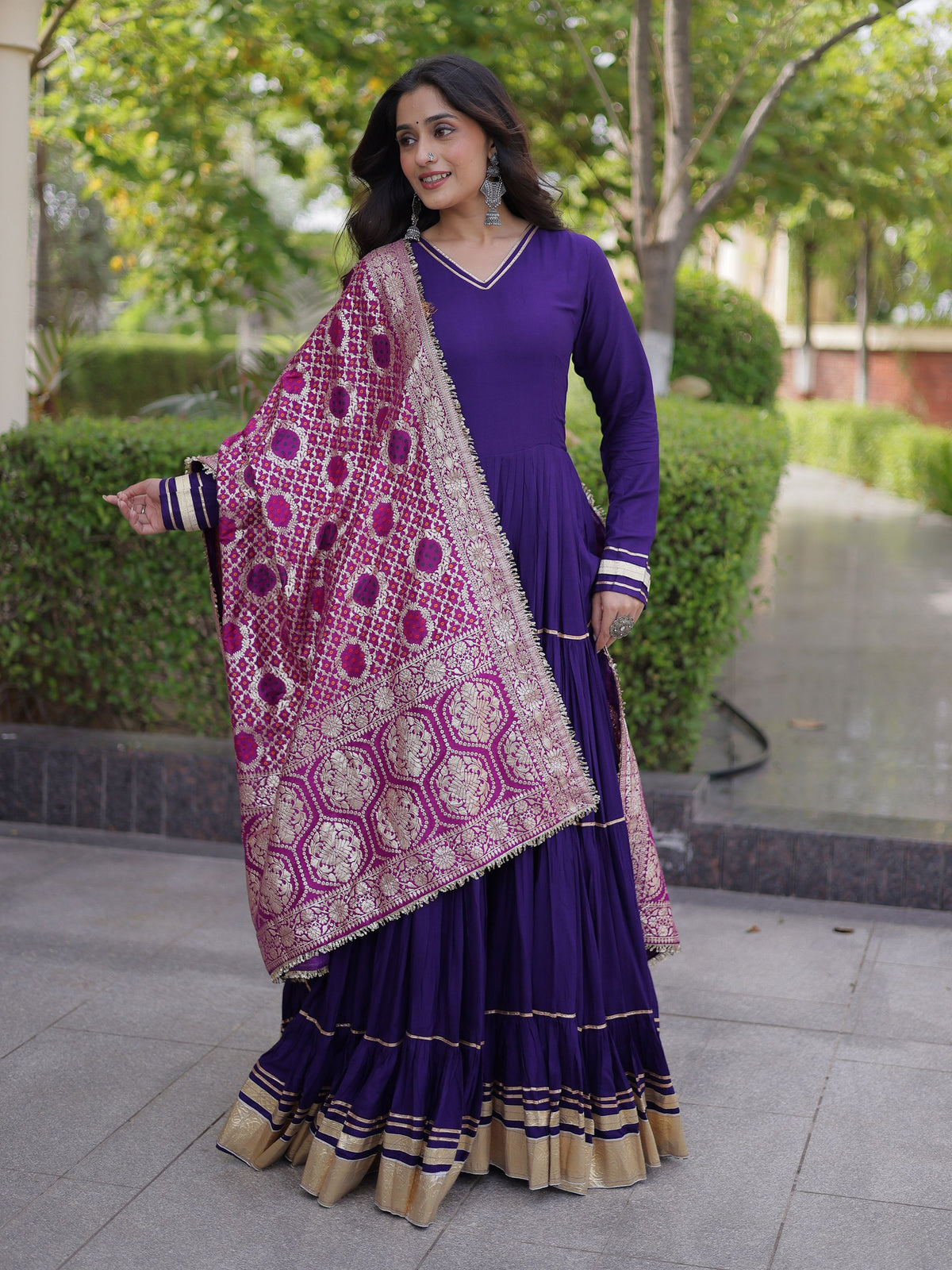 Stunning Purple Gota Patti Rayon Festival Wear Gown