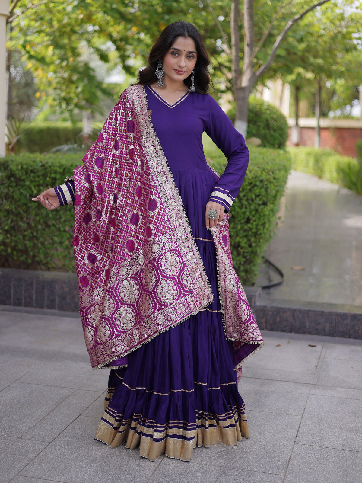 Stunning Purple Gota Patti Rayon Festival Wear Gown