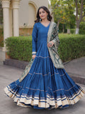 Elegant Rama Gota Patti Rayon Festival Wear Gown With Dupatta