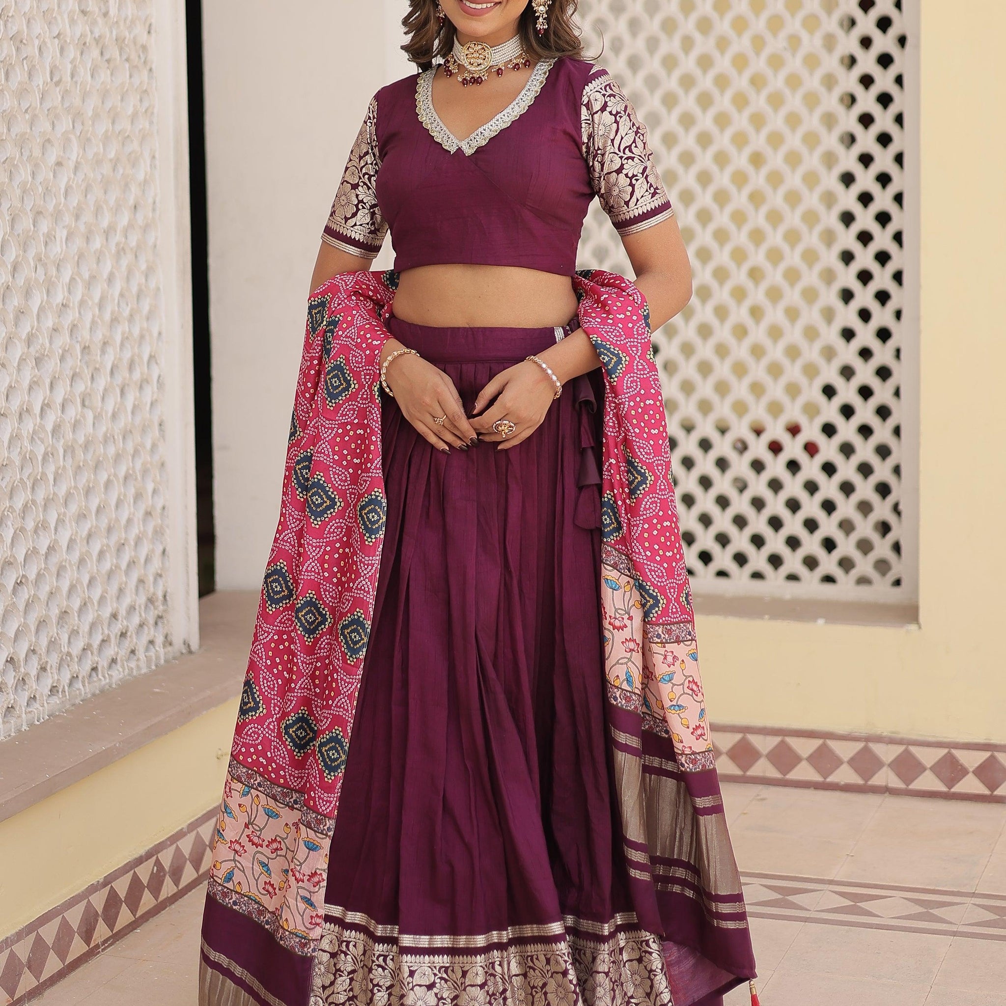 Gorgeous Purple Jacquard Wedding Lehenga Choli With Gaji Silk Dupatta