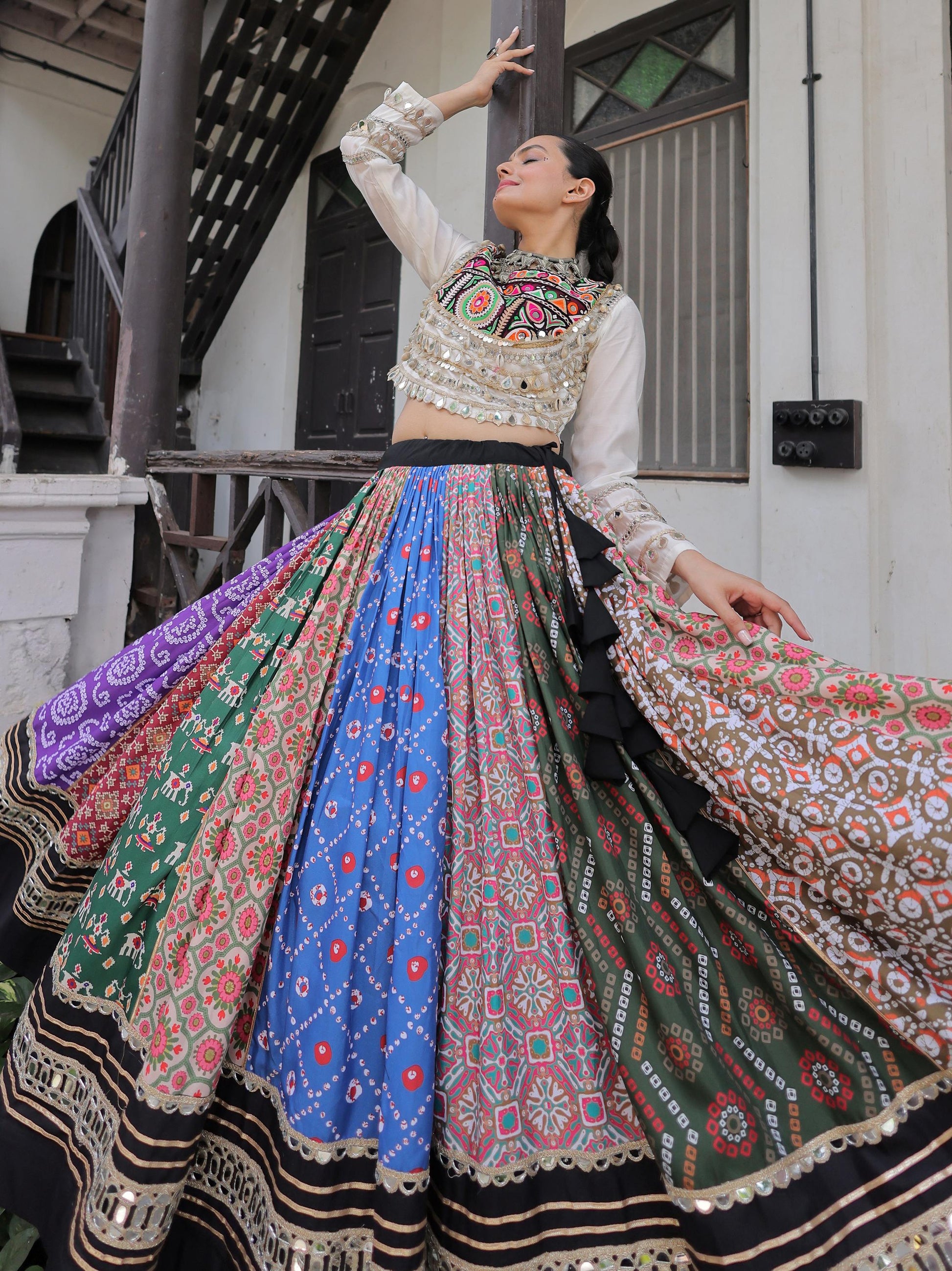 Exquisite Multi-Color Cotton Navratri Special Lehenga With Kutchi Work Blouse