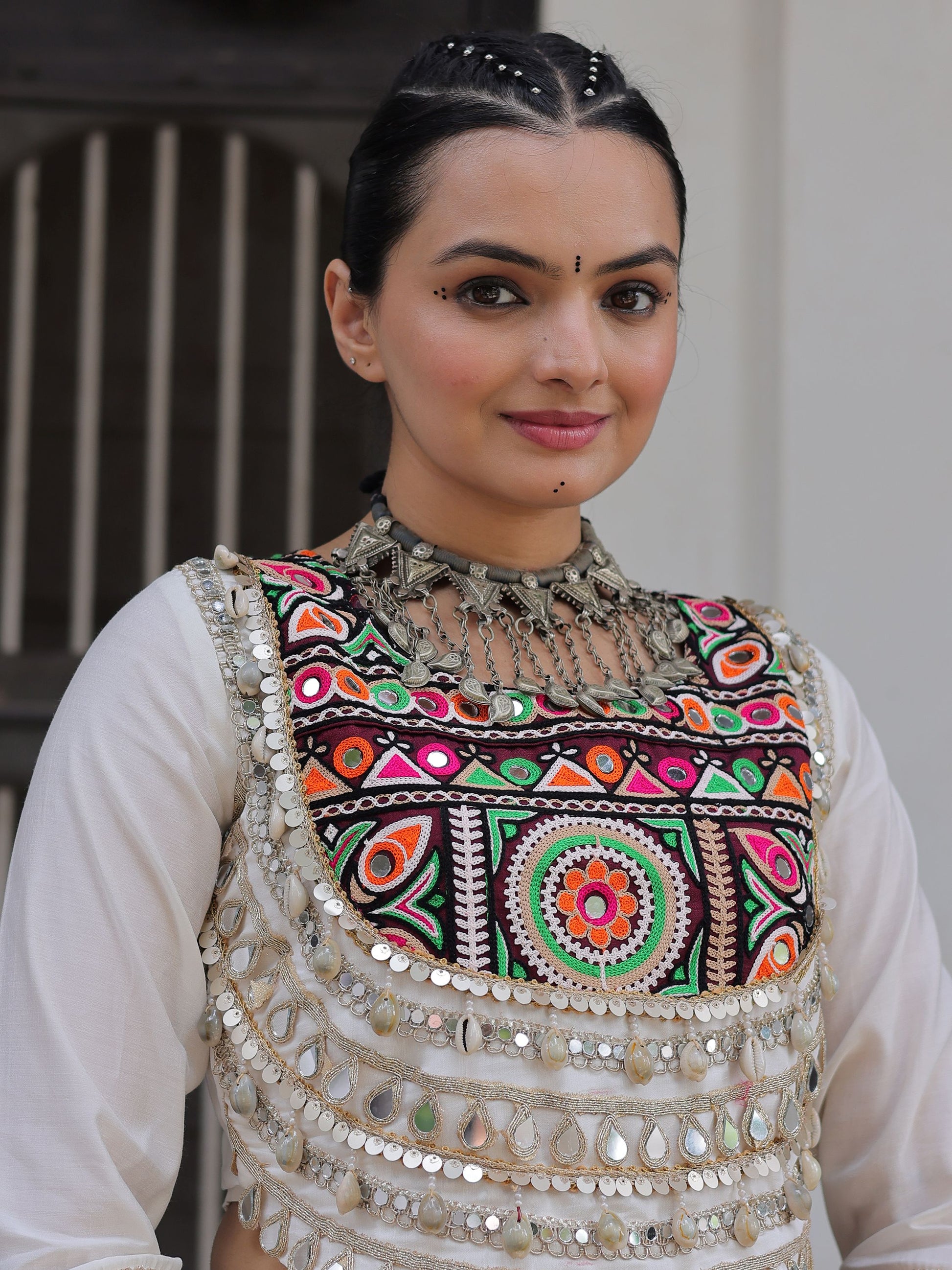 Exquisite Multi-Color Cotton Navratri Special Lehenga With Kutchi Work Blouse