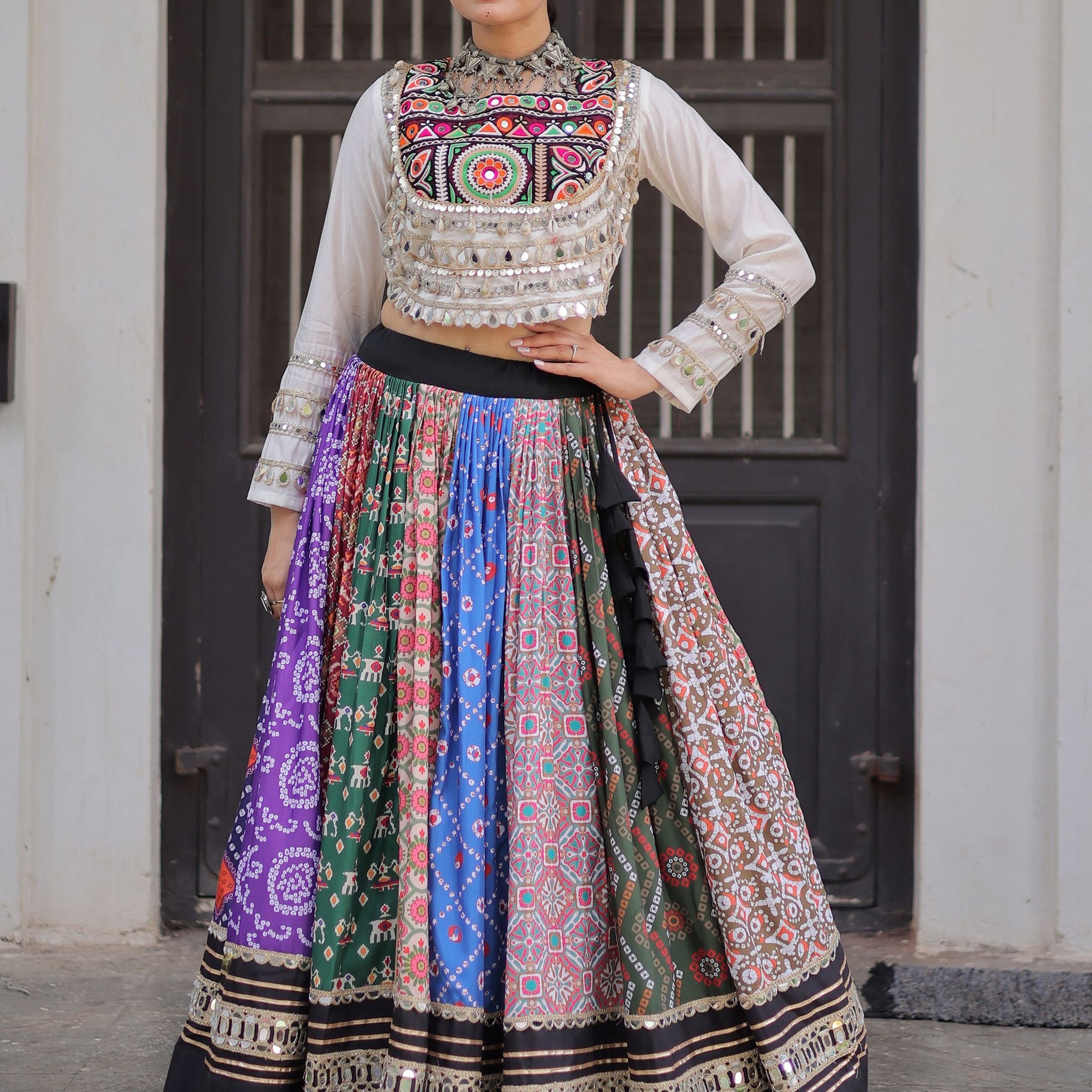 Exquisite Multi-Color Cotton Navratri Special Lehenga With Kutchi Work Blouse