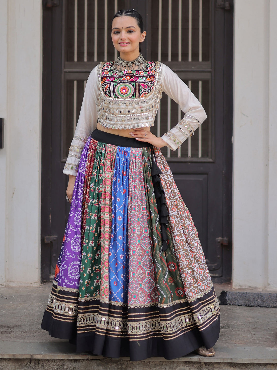 Exquisite Multi-Color Cotton Navratri Special Lehenga With Kutchi Work Blouse