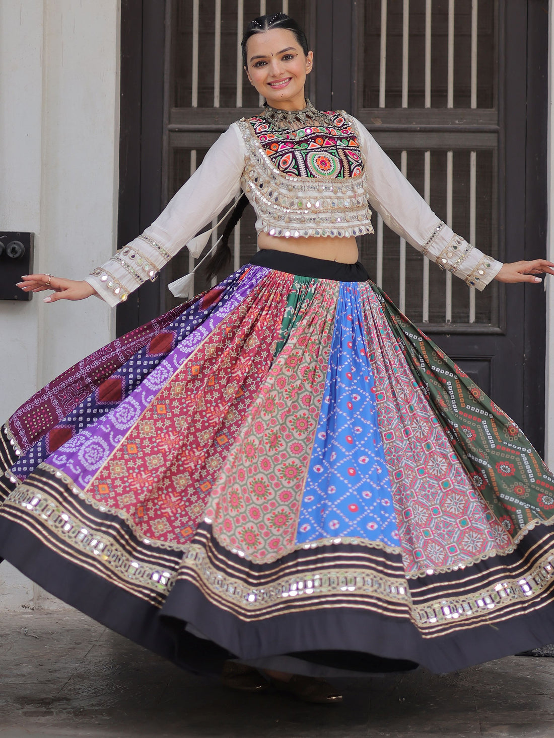 Exquisite Multi-Color Cotton Navratri Special Lehenga With Kutchi Work Blouse