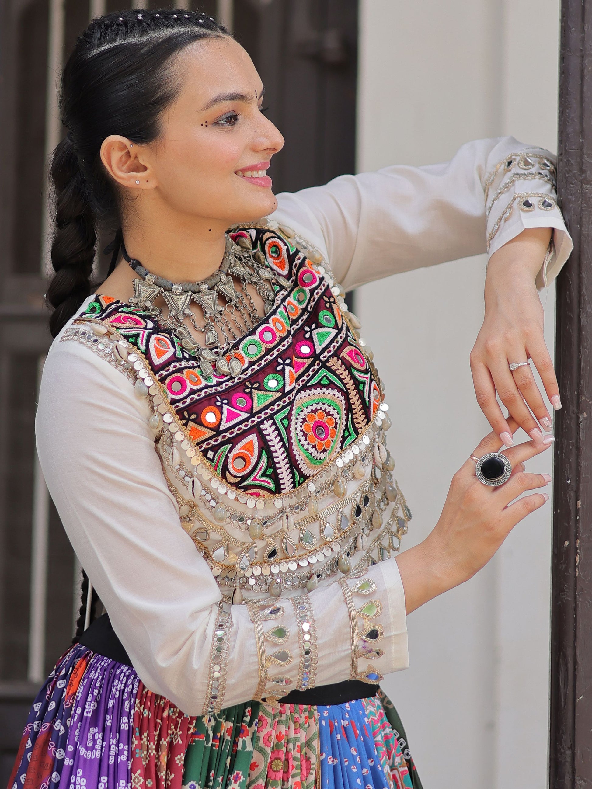 Exquisite Multi-Color Cotton Navratri Special Lehenga With Kutchi Work Blouse