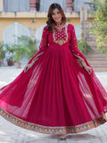 Gorgeous Pink Floral Embroidered Georgette Eid Special Gown With Dupatta