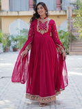 Gorgeous Pink Floral Embroidered Georgette Eid Special Gown With Dupatta