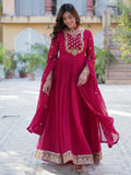 Gorgeous Pink Floral Embroidered Georgette Eid Special Gown With Dupatta