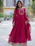 Gorgeous Pink Floral Embroidered Georgette Eid Special Gown With Dupatta