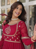 Attractive Pink Sequins Work Georgette Wedding Wear Gown With Dupatta