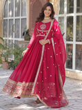 Attractive Pink Sequins Work Georgette Wedding Wear Gown With Dupatta