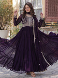 Pretty Wine Pearl Work Georgette Party Wear Gown With Dupatta