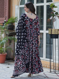 Stunning Black Pichwai Printed Cotton Casual Wear Anarkali Suit With Dupatta