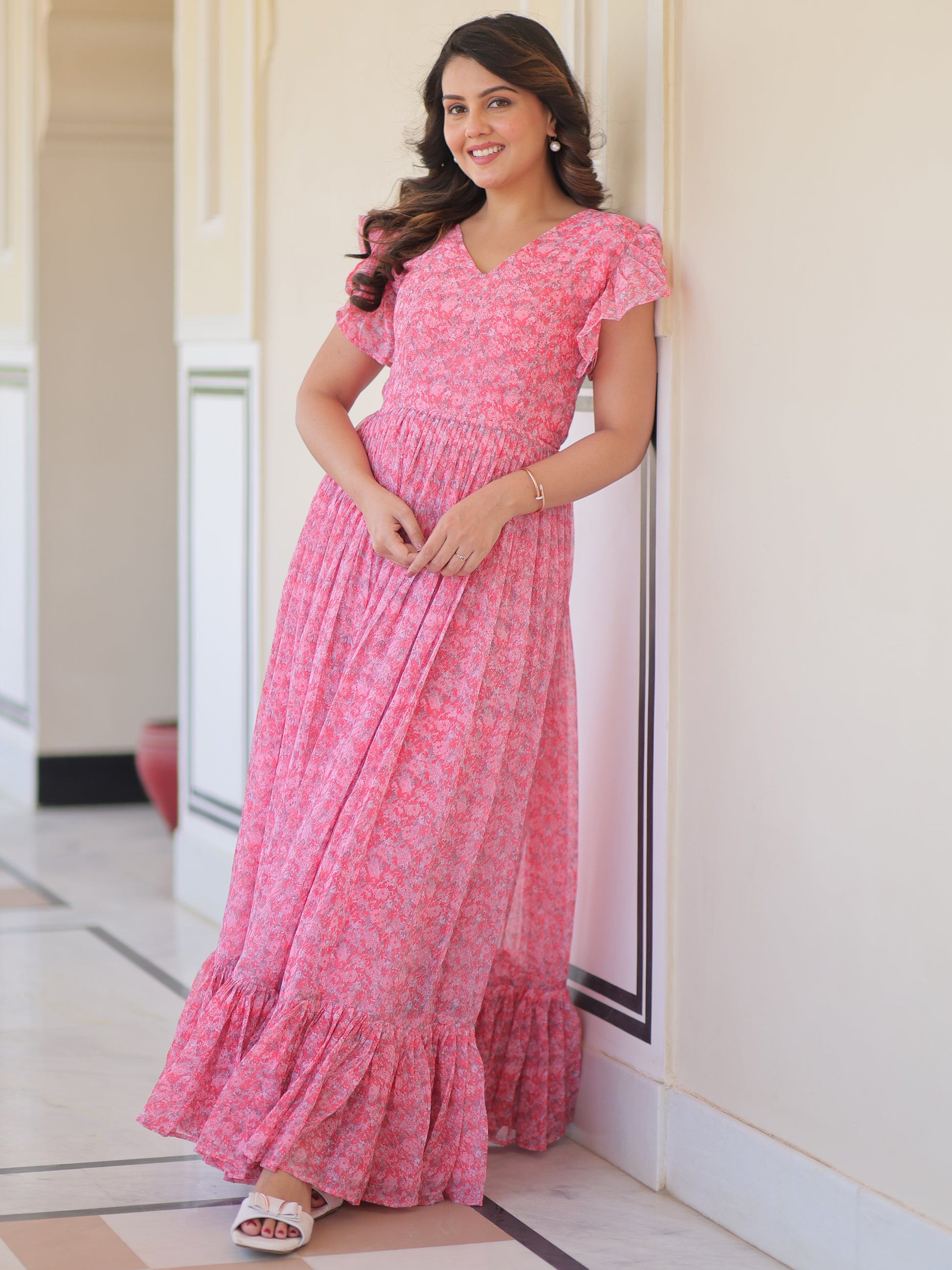 Tantalizing Pink Digital Printed Georgette Western Dress
