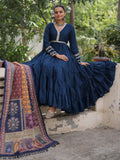 Incredible Blue Roman Silk Festive Wear Gown With Printed Dupatta
