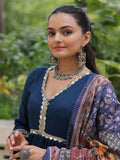 Incredible Blue Roman Silk Festive Wear Gown With Printed Dupatta