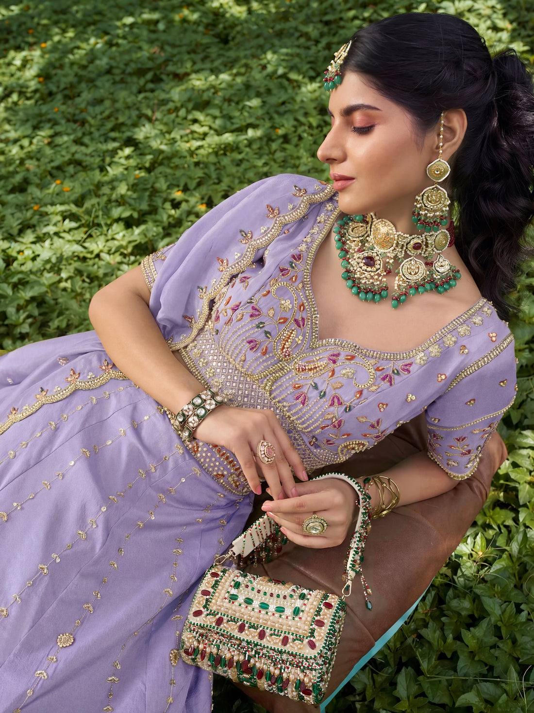 Elegant Lavender Embroidered Silk Bridesmaid Lehenga Choli