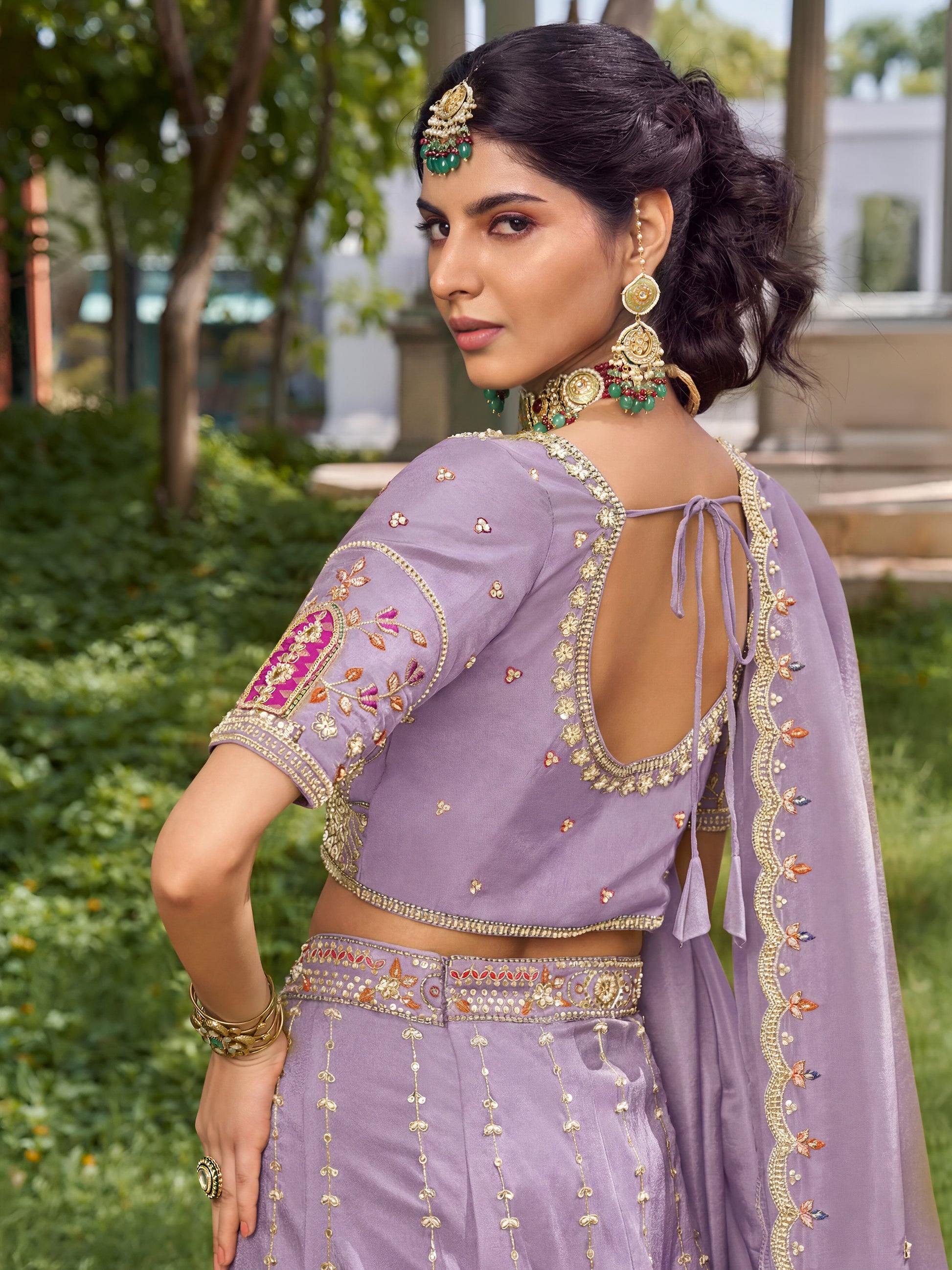 Elegant Lavender Embroidered Silk Bridesmaid Lehenga Choli