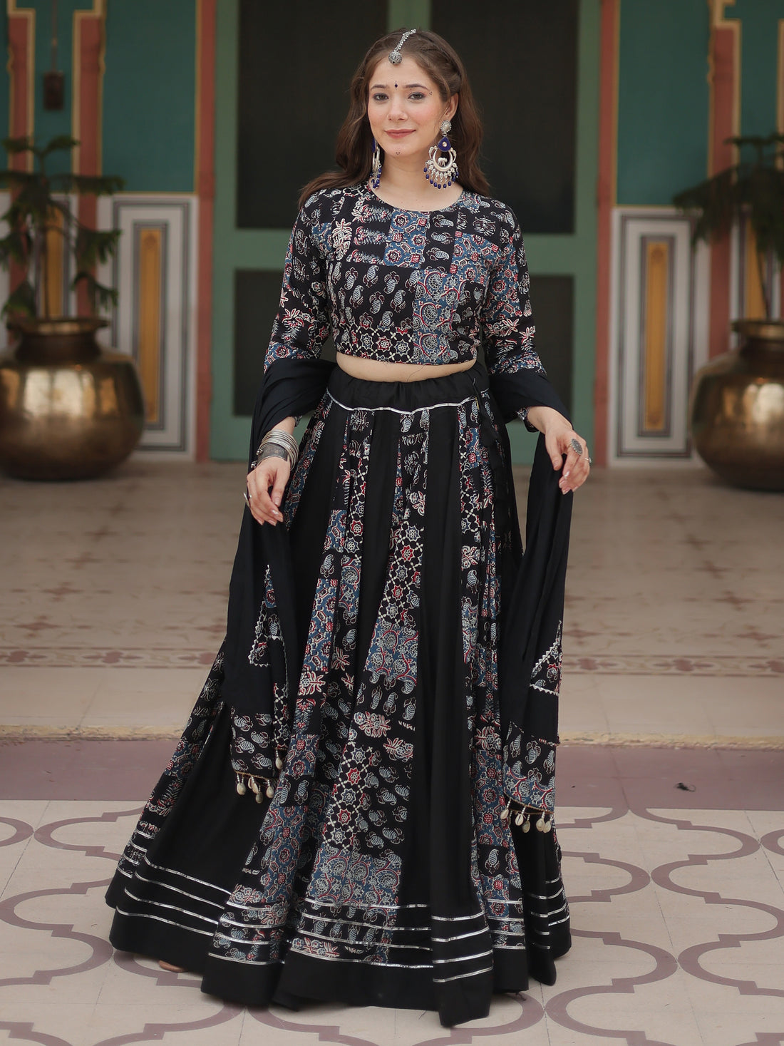 Stunning Black Digital Printed Rayon Navratri Wear Lehenga Choli