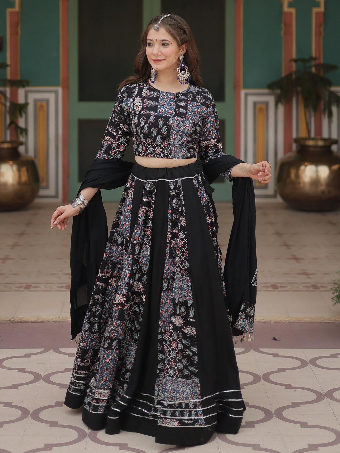 Stunning Black Digital Printed Rayon Navratri Wear Lehenga Choli