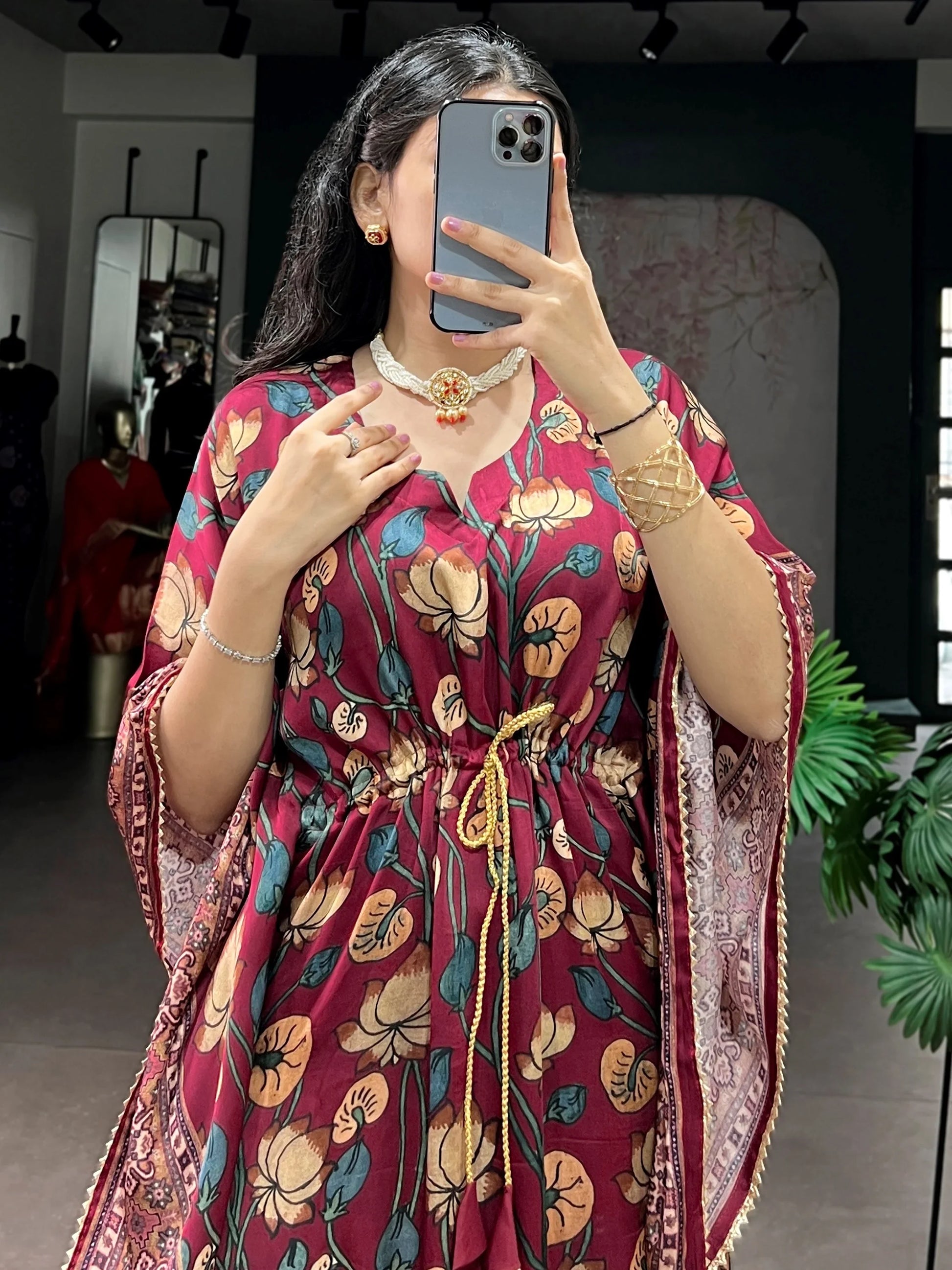 Alluring Maroon Gota Patti Gaji Silk Festival Wear  Kaftan