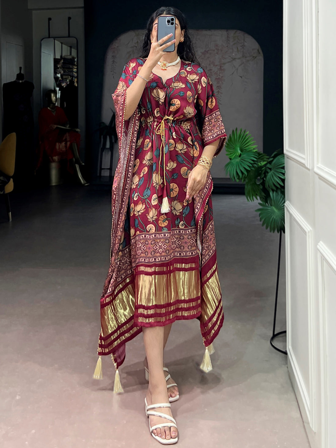 Alluring Maroon Gota Patti Gaji Silk Festival Wear  Kaftan