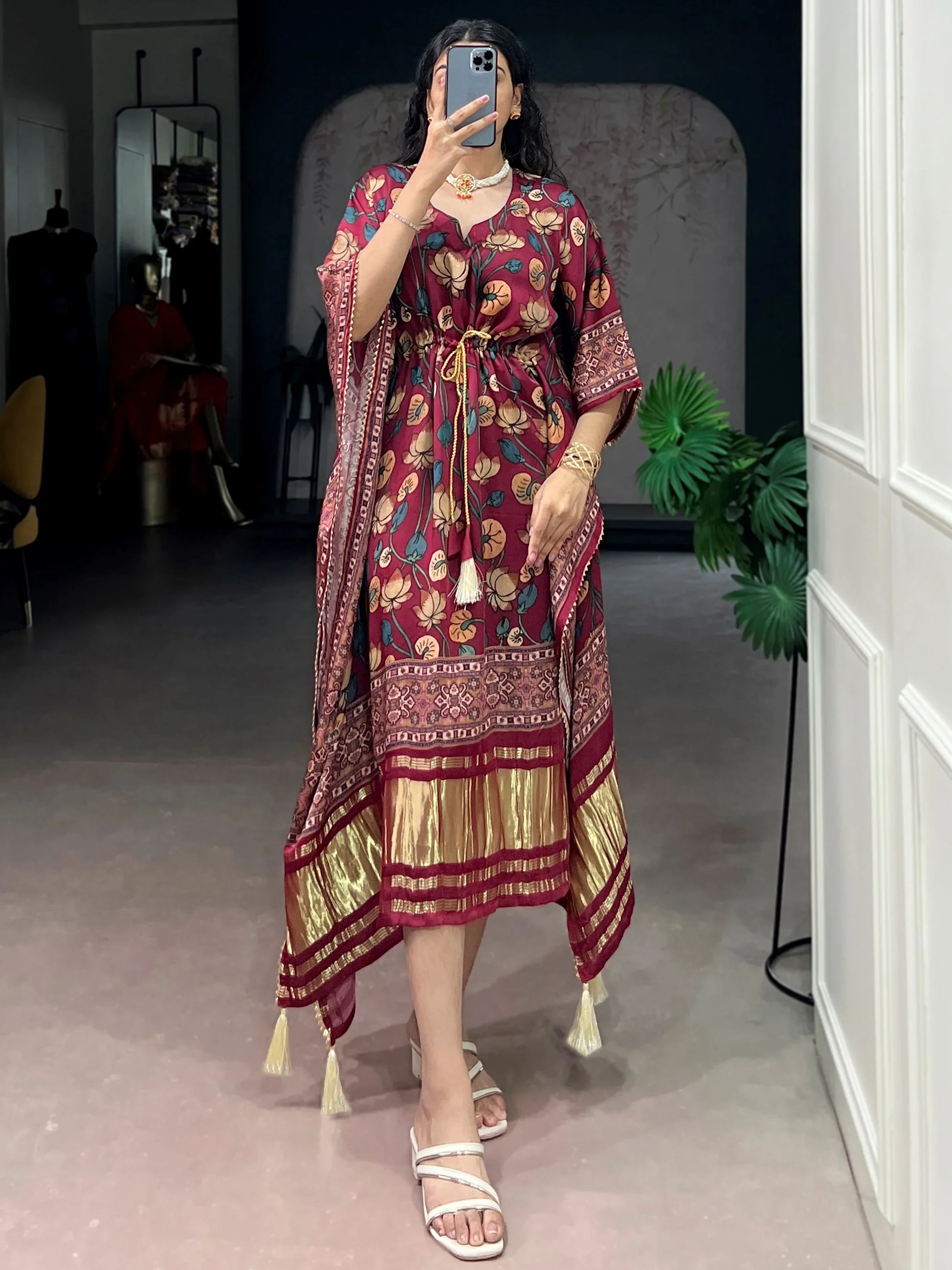Alluring Maroon Gota Patti Gaji Silk Festival Wear  Kaftan
