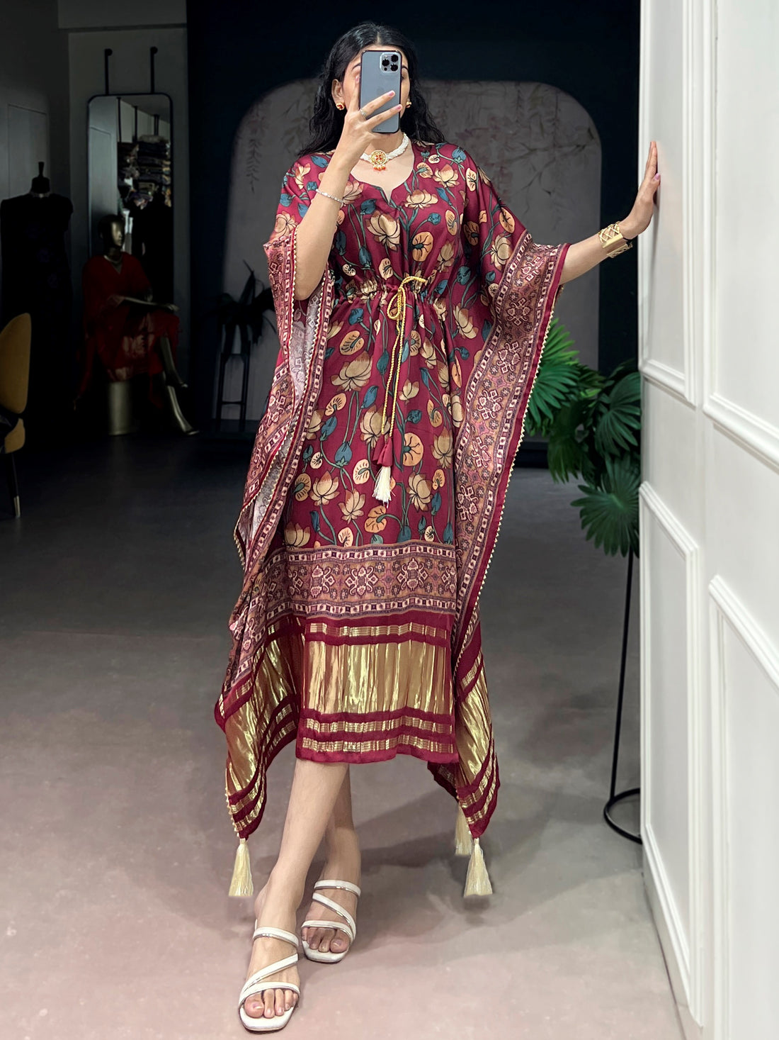 Alluring Maroon Gota Patti Gaji Silk Festival Wear  Kaftan