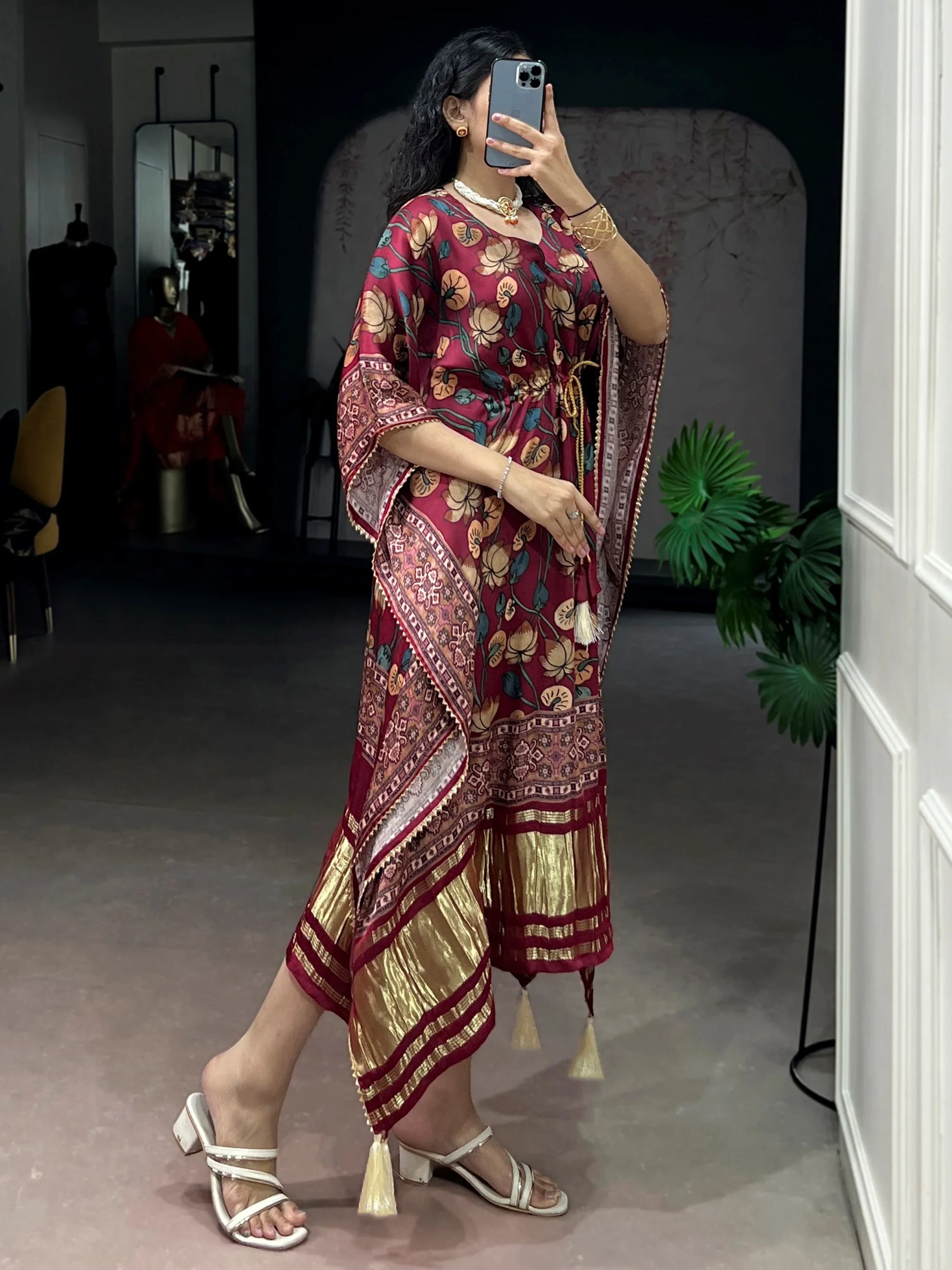Alluring Maroon Gota Patti Gaji Silk Festival Wear  Kaftan