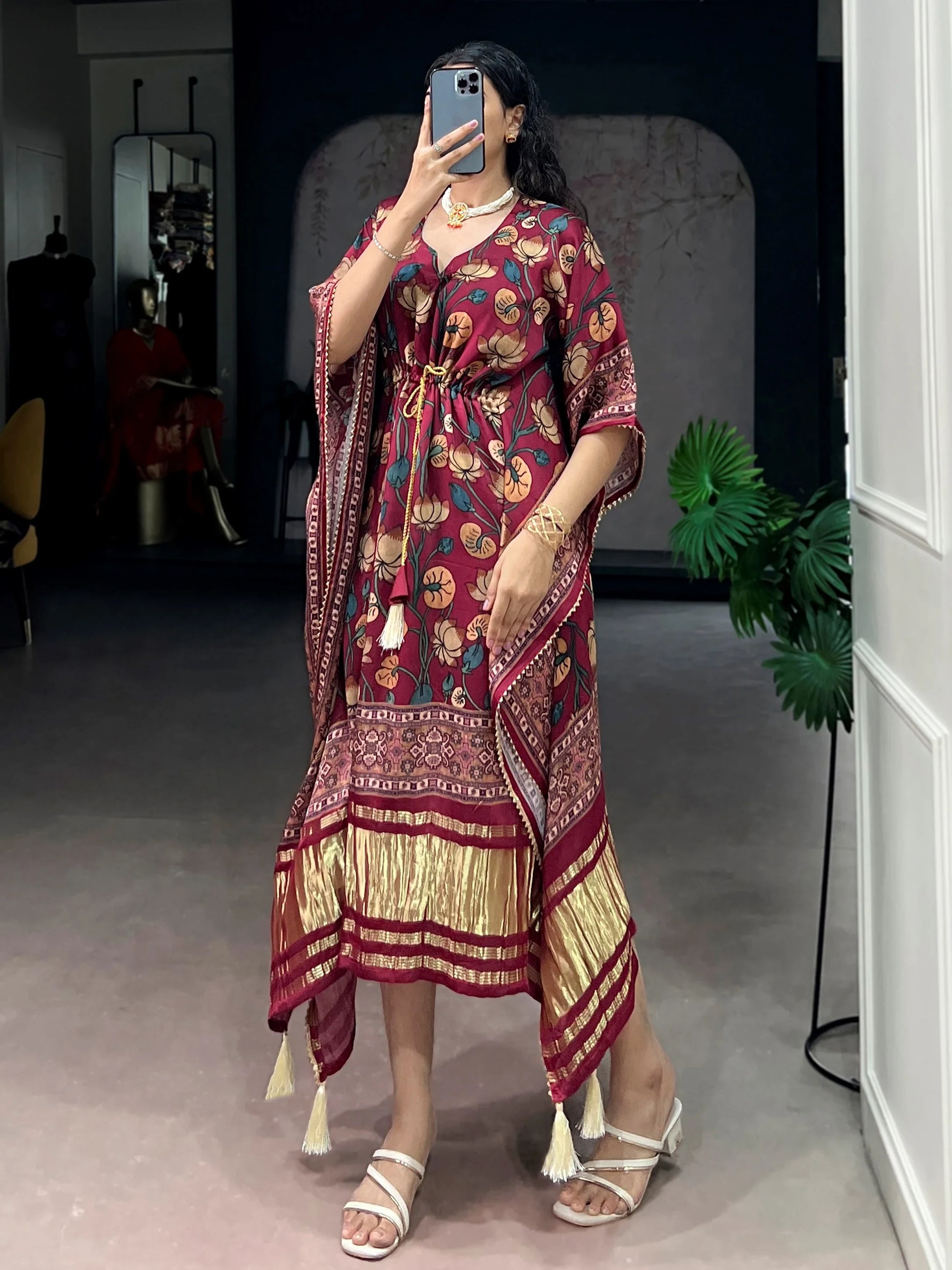 Alluring Maroon Gota Patti Gaji Silk Festival Wear  Kaftan