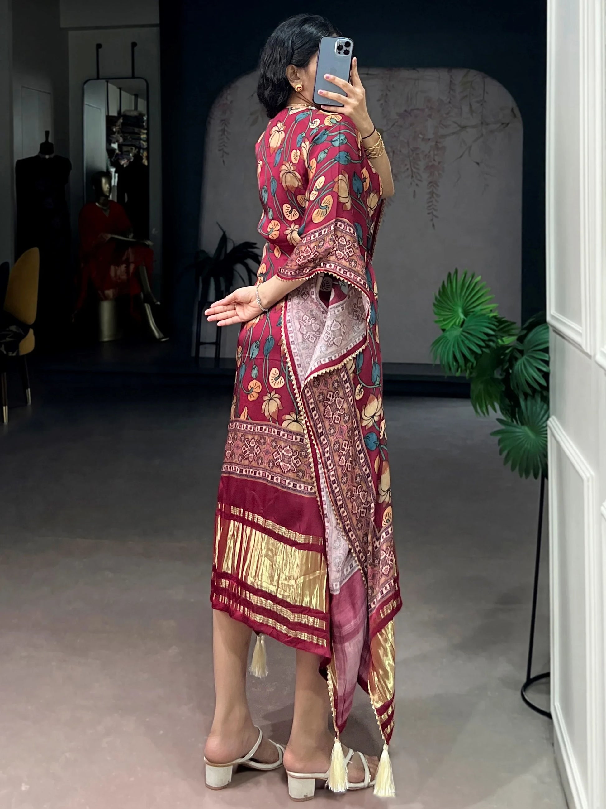 Alluring Maroon Gota Patti Gaji Silk Festival Wear  Kaftan