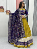 Alluring Mustard Yellow Embroidered Cotton Navratri Special Lehenga Choli