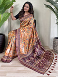 Stunning Orange Pichwai Printed Viscose Silk Office Wear Saree
