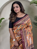 Stunning Orange Pichwai Printed Viscose Silk Office Wear Saree