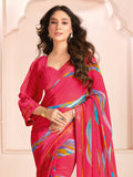 Incredible Pink Digital Printed Georgette Casual Wear Saree With Blouse