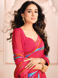 Incredible Pink Digital Printed Georgette Casual Wear Saree With Blouse