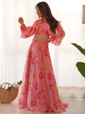 Fantastic Pink Floral Printed Organza Designer Lehenga With Crop Top