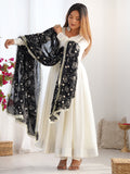 Precious Off-White Silk Festive Wear Anarkali Suit With Heavy Dupatta