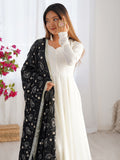 Precious Off-White Silk Festive Wear Anarkali Suit With Heavy Dupatta