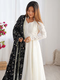 Precious Off-White Silk Festive Wear Anarkali Suit With Heavy Dupatta